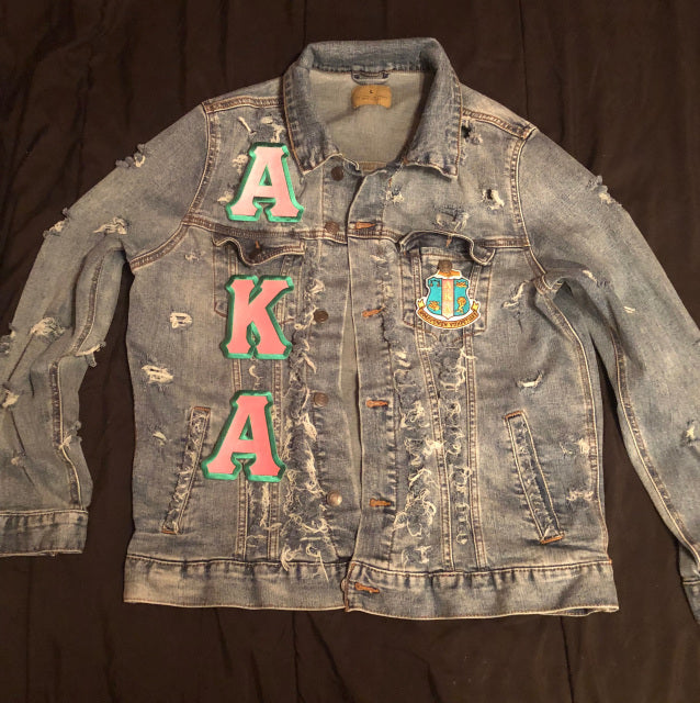 Alpha Kappa Alpha distressed jean jacket