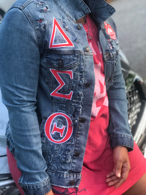 Delta Sigma Theta distressed Jean jacket