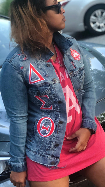 Delta Sigma Theta distressed Jean jacket