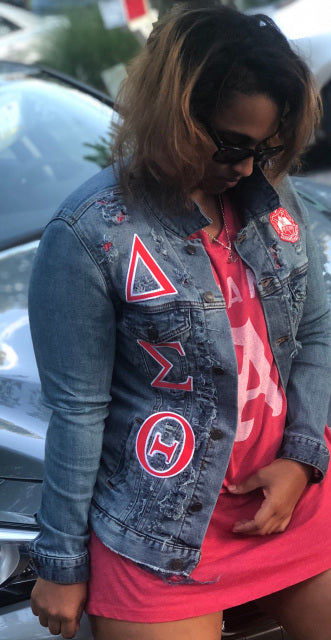 Delta Sigma Theta distressed Jean jacket