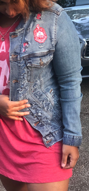 Delta Sigma Theta distressed Jean jacket