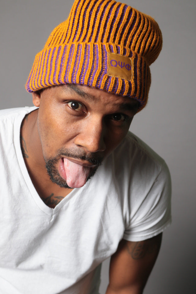 Omega Gold and Purple Knit Beanie