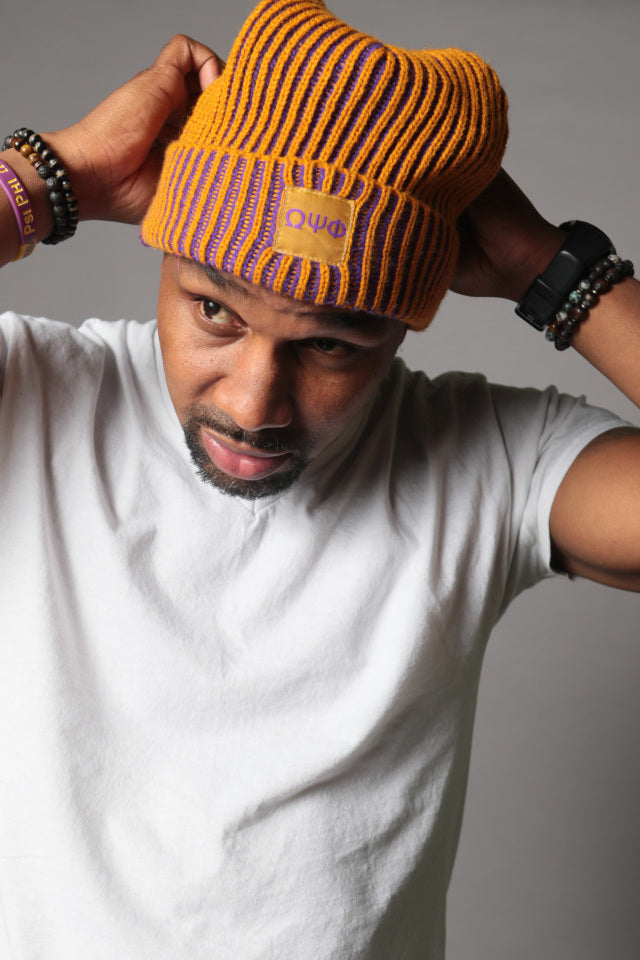 Omega Gold and Purple Knit Beanie
