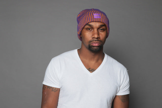 Omega knit Beanie Purple and Gold