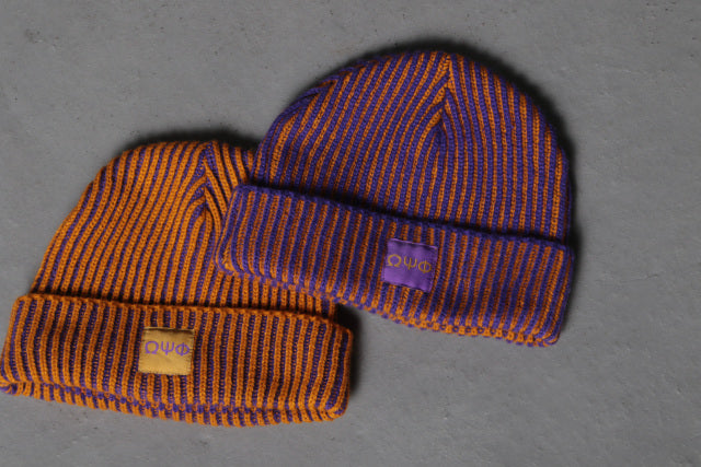 Omega Gold and Purple Knit Beanie