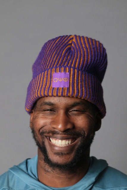 Omega knit Beanie Purple and Gold