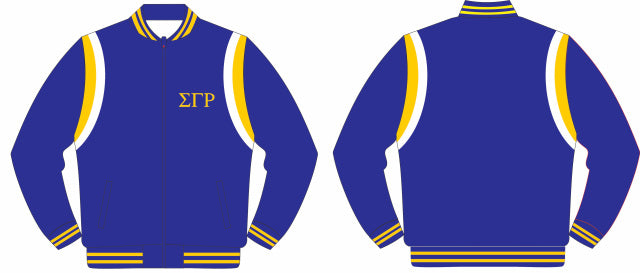 Varsity blue and yellow/white jacket