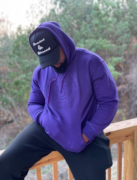 Purple Embossed Shield Hoodie